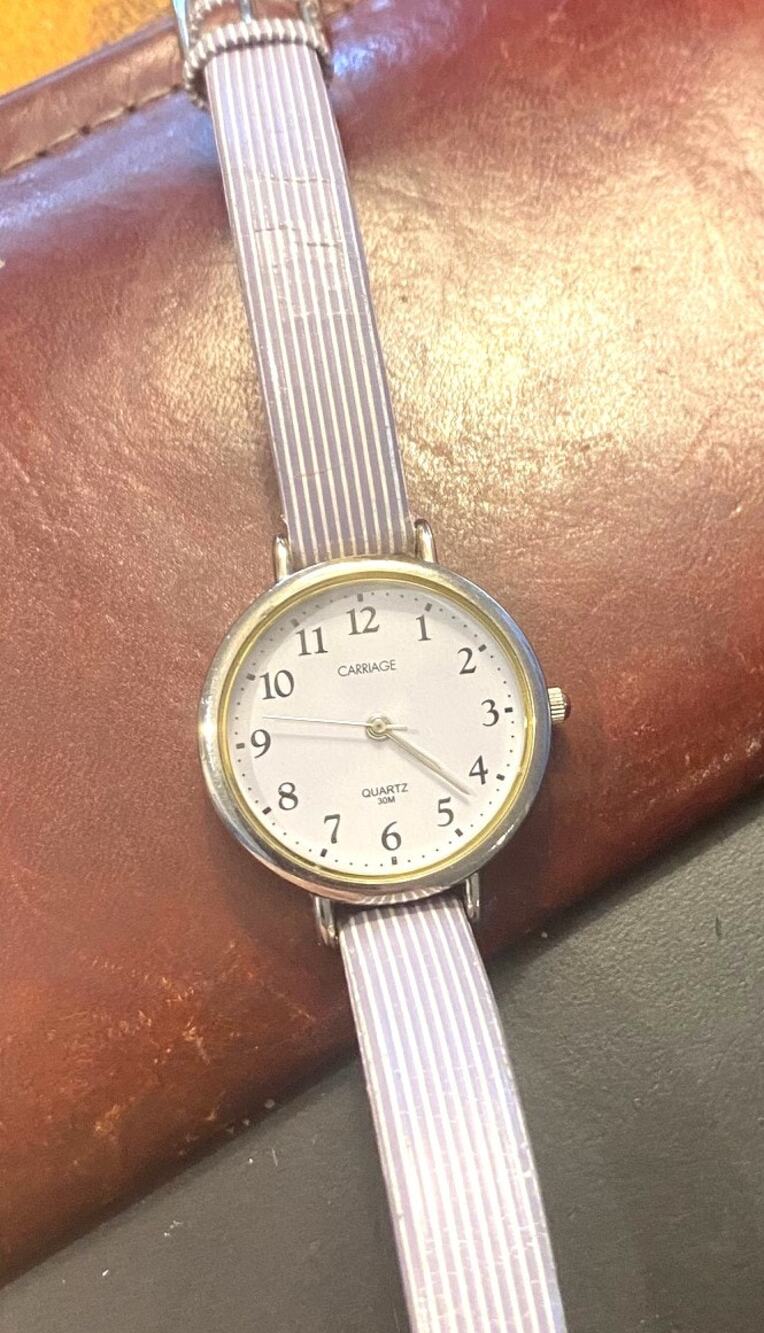 Women's Gold Tone Carriage Watch, WR 30M, Striped Leather Band